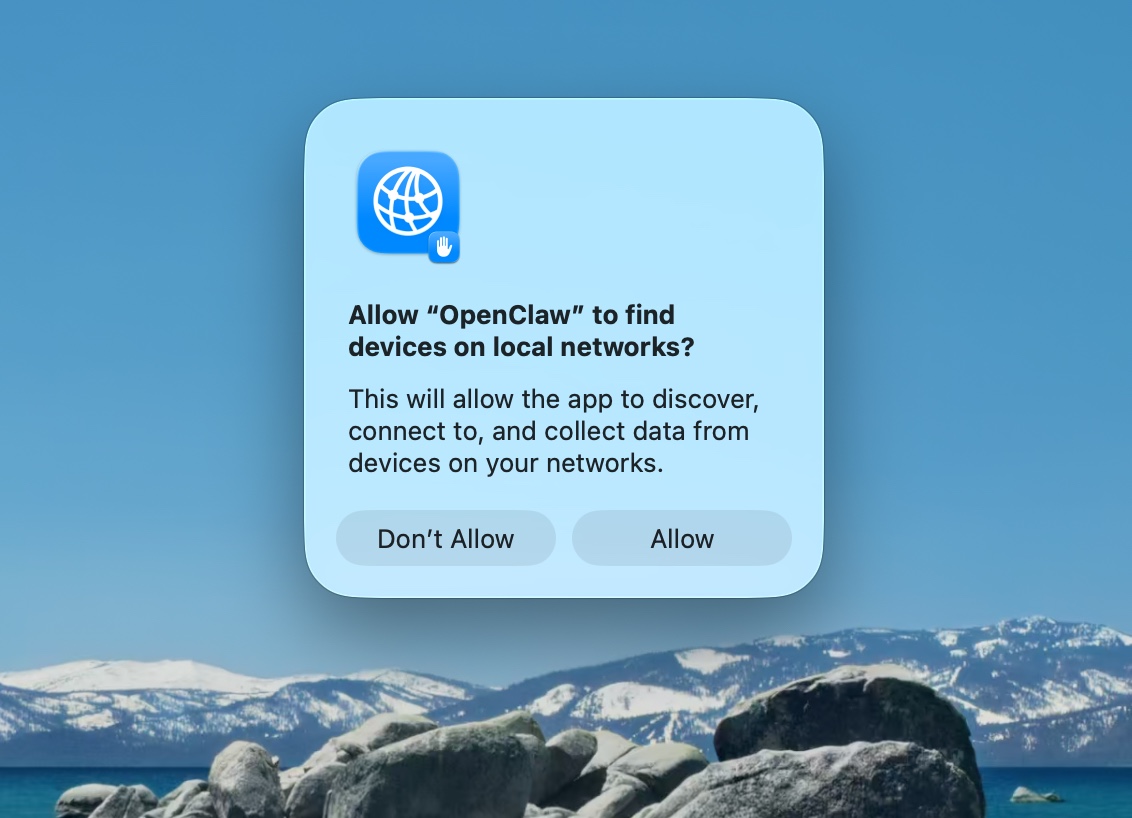 macOS dialog that asks whether Apus may find devices on the local network
